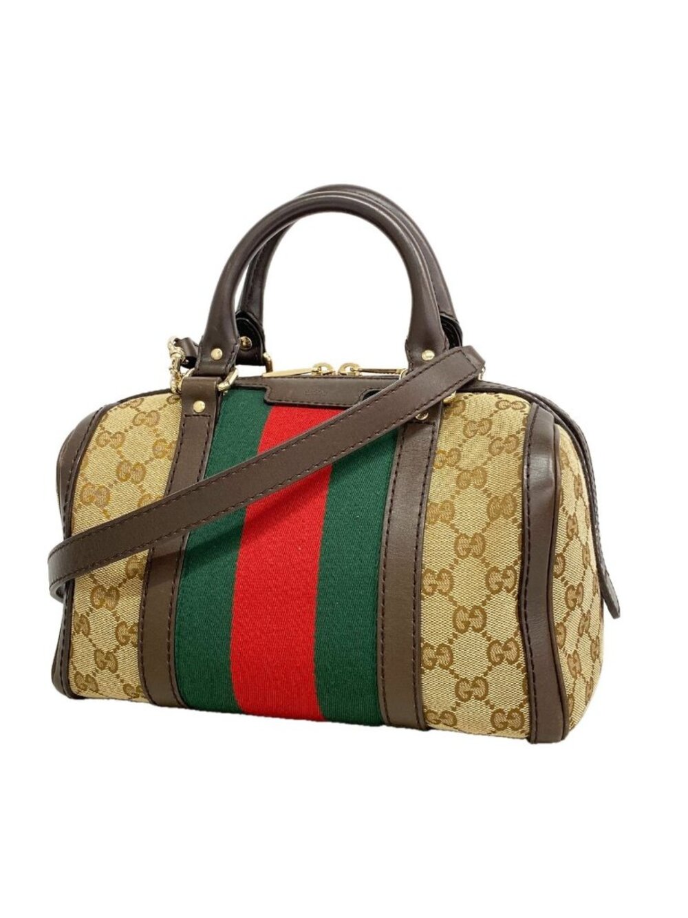 Gucci Handbag GG Canvas Sherry Line Brown Champagne Gold 2-Way Bag